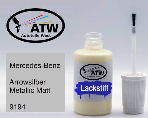 Mercedes-Benz, Arrowsilber Metallic Matt, 9194: 20ml Lackstift, von ATW Autoteile West.